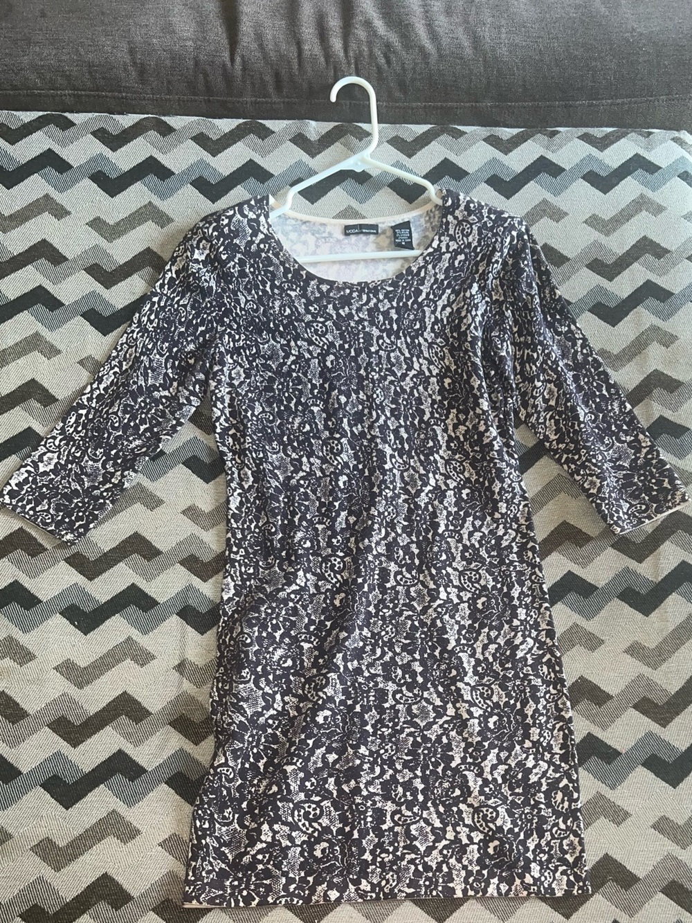 Moda Black and White Lace-Print Knit Dress